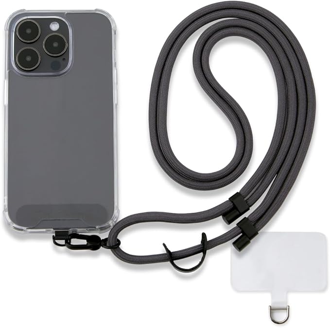 Universal Phone Lanyard, Anti-Theft Crossbody Strap for iPhone 16 Pro Max and Most Smartphones, Adjustable Cell Phone Neck Holder w/2 Non-Adhesive Tether Tab for Men and Women, Charcoal/Black by Golifyne