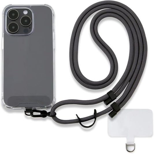Universal Phone Lanyard, Anti-Theft Crossbody Strap for iPhone 16 Pro Max and Most Smartphones, Adjustable Cell Phone Neck Holder w/2 Non-Adhesive Tether Tab for Men and Women, Charcoal/Black by Golifyne