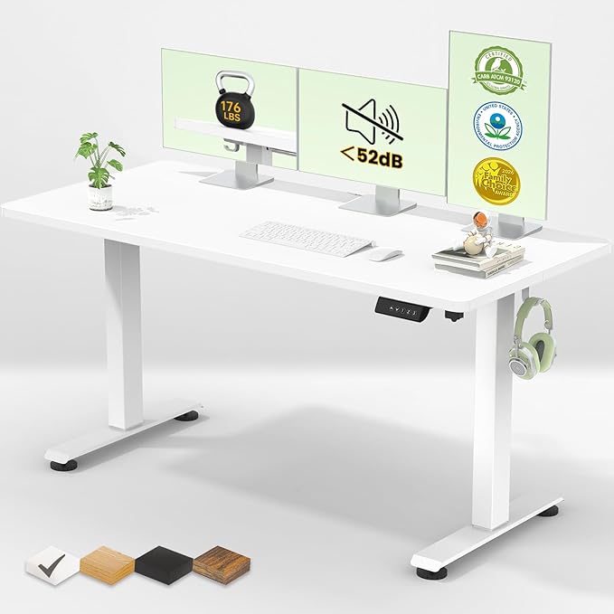 Veken Standing Desk, White, 55×23.6 Inch | Height Adjustable Sit Stand Up Computer Tables for Home Office, Study , Writing, Suit students, employees and group work by Veken