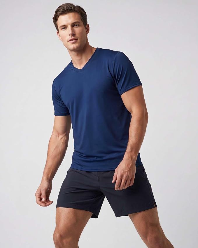 5 Pack Men's Dry Fit V Neck Gym Workout T Shirts Athletic Moisture Wicking | Cooling, Quick Dry, Breathable, Short Sleeve, Exercise, Cycling, Sports, Outdoor, Fitness, Golf, Crossfit, Hiking, Tennis - Image 2