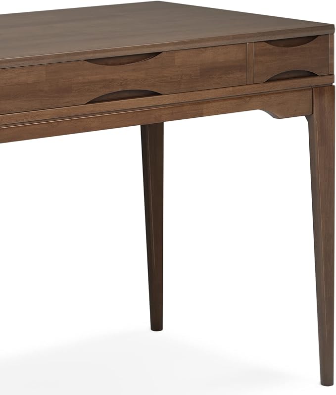 SIMPLIHOME Harper Small Desk - 48 Inch Wide Solid Hardwood Writing Desk in Walnut Brown, Mid-Century Modern Home Office Computer Table for Study with 2 Drawers and Flip-Down Keyboard Tray - Image 11