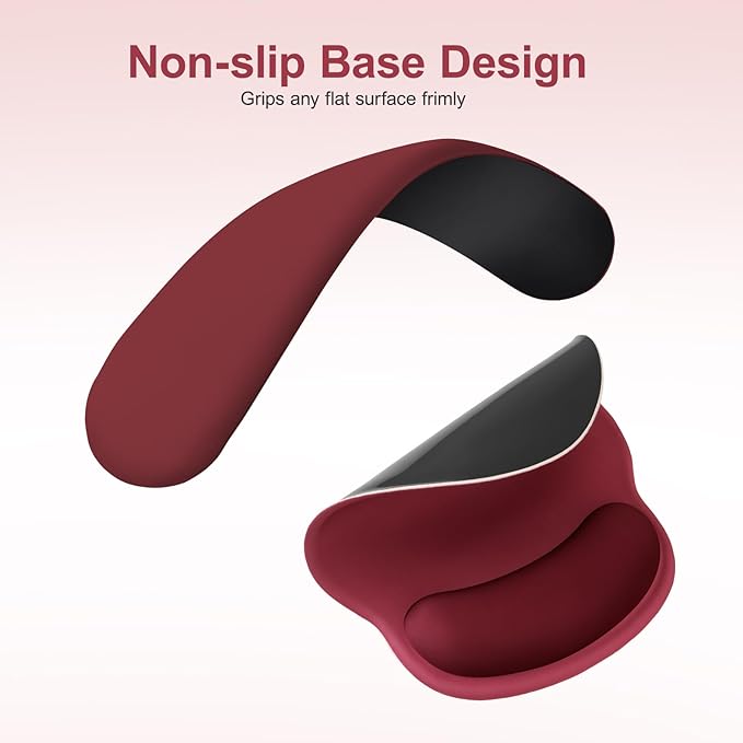 MOSISO Wrist Rest Support for Mouse Pad&Keyboard Set, Wine Red | Circle Curved Ergonomic Mousepad Non-Slip Base Home/Office Pain Relief&Easy Typing Pad with Soft Cloth&Silicone Lining - Image 4
