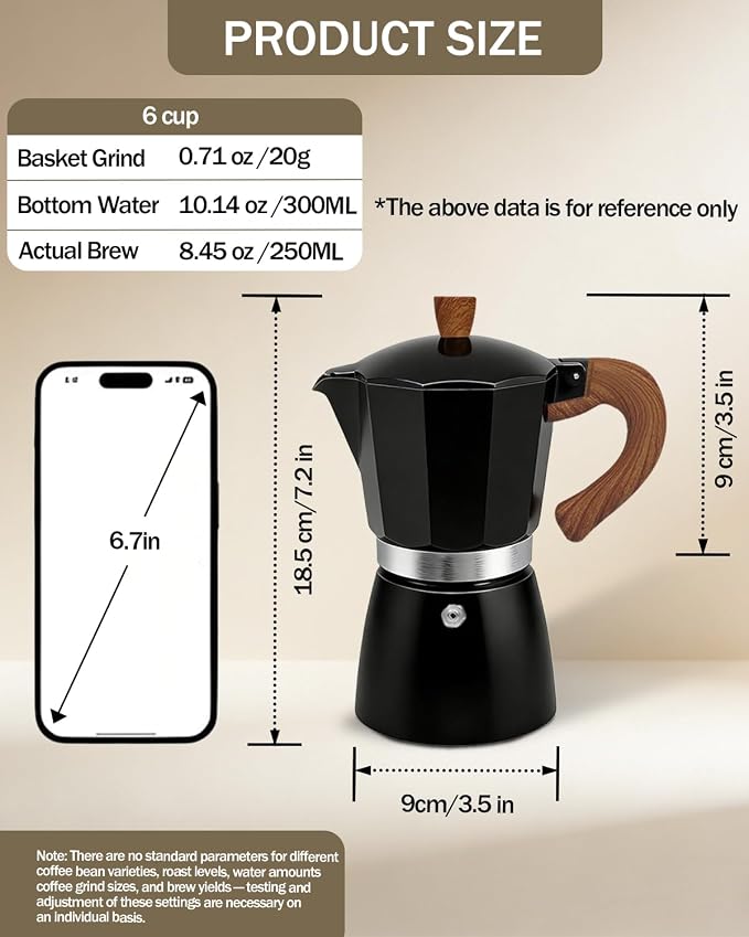 Coffee Maker Stovetop Espresso Maker 6 Cup Aluminum Moka Pot Percolator 10oz 300ml Easy Brewing for Electric Ceramic Stoves Home Camping Italian Cuban Café Classic Black - Image 2
