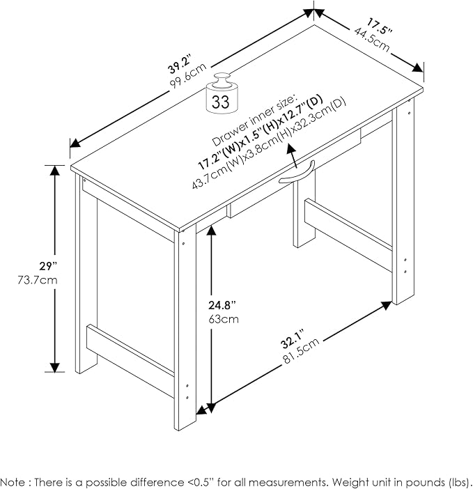 FURINNO Jaya Writing Desk For Residential Use With DrawerBlack, Blackwood, Large - Image 3