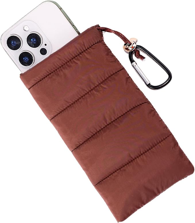 Lyreh Thermal Phone Pouch, Down Cotton Warm Phone Case Cover Bags Prevents Freezing & Overheating Protector Cellphone Pouch with Carabiner Ideal for Outdoor Camping Hiking Skiing (Brown) by Unknown