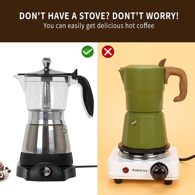 LAOION Cafeteras Electricas Modernas Moka Pot, Coffee Espresso Machine | 6 Cup Cuban Coffee Maker with Detachable Base & Overheat Protection, Greca Electrica De Cafe Gift for Travel - Image 3