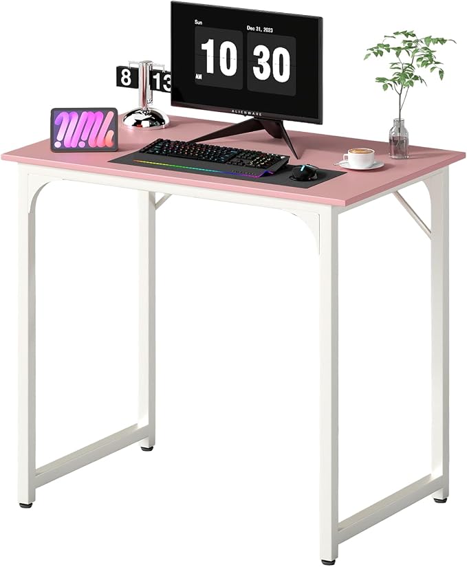 PayLessHere | 32 Inch Computer Desk | Pink | Office Desk with Metal Frame, Adjustable Feet | Water-Resistant, Scratchproof Surface | Sturdy Writing Table for Home Office or Study | Pack of 1 by PayLessHere