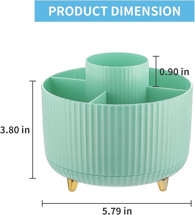 Marbrasse Desk Organizer, 360-Degree Rotating Pen Holder, Desk Organizers and Accessories with 5 Compartments Pencil Holder, Art Supply Storage Box Caddy for Office, Home (Mint Green) - Image 5