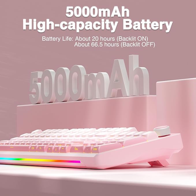 AULA S98 Pro Wireless Mechanical Keyboard with Screen & Knob,2.4GHz/USB-C/BT5.0 Hot Swappable Pink Creamy Keyboard,Pre-lubed Linear Switches,Side Printed PBT Keycaps,RGB Backlit Gaming Keyboards - Image 9