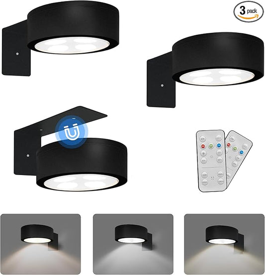 3-Pack Battery Operated Picture Light Magnetic Painting Light with 3 Lighting Modes,Remote and Dimmable Timer Art Display Light for Picture Artworking Frame Portrait,Wireless Wall Decor Puck Lights by Xuolder