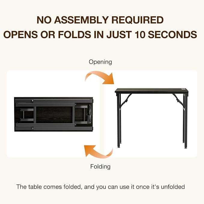 TEMI Small Computer Desk Folding Table - No Assembly, Compact 35.8" Foldable Desk with Power Outlets & USB Charging Port, Portable Small Office Desk, Ideal Mini Study Table, Dark Oak - Image 4