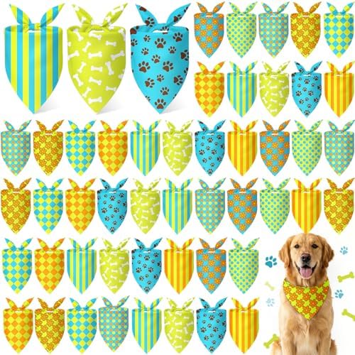 Weewooday 50 Pcs Cartoon Dog Bandana Bulk for Hippie Paw Print Flower Adventure Cute Triangle Soft Dog Bibs Summer Theme Birthday Party Supplies for Small Medium Large Costume 31.5 x 21.7 X21.7 Inch by Weewooday