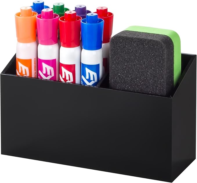 BEYGORM Magnetic Dry Erase Marker Holder for Whiteboard & Refrigerator | Non-slip Acrylic Pen Holder for Classroom, Fridge Magnet, Locker Organizer Accessories, Teacher & School Supplies(Black) by BEYGORM