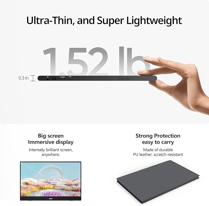 MNN 15.6" FHD 60Hz Portable Monitor USB-C HDMI IPS HDR Gaming Laptop | 15.6" FHD IPS HDR, 0.76cm/694g, USB-C one-cable, PC/Mac/Phone/Switch, speakers+stand, L/P, low blue, work&game - Image 5