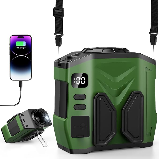 Portable Personal Waist Fan Rechargeable, 10000mAh 5 Speeds 13500RPM Strong Airflow, LED Light & 30H Runtime, Hands-Free Shirt/Belt/Neck Clip on Fan for Camping, Work, Outdoor, Travel by Unknown