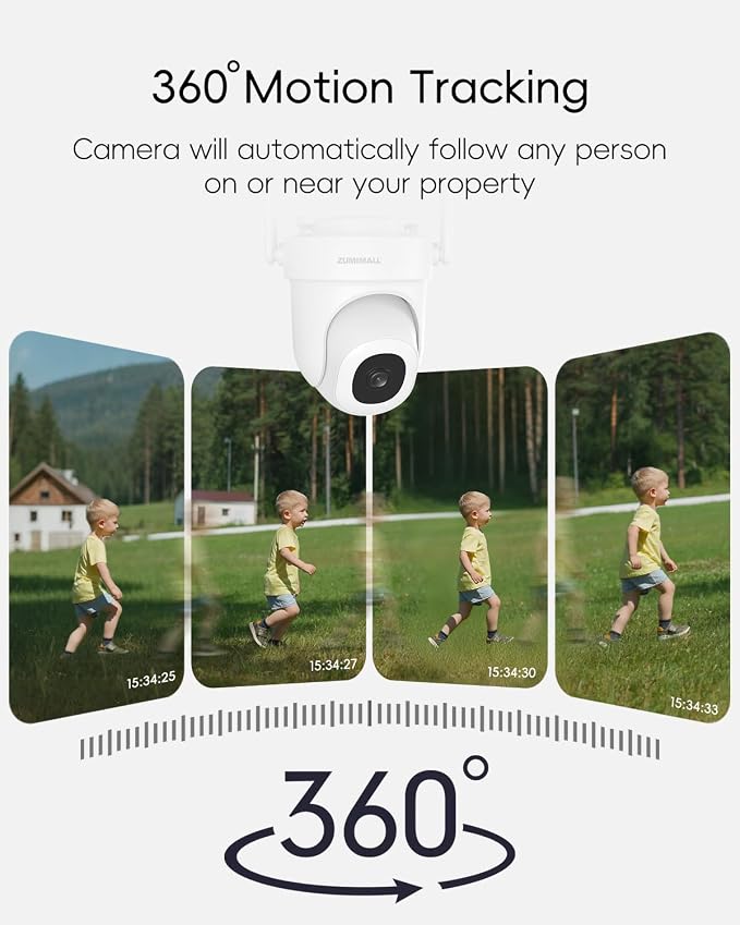 ZUMIMALL 2K Wired Outdoor Camera, 2.4G/5G WiFi Security Camera, 3MP, 24/7 Recording, AI Motion Detection, Cloud & SD Card Storage, 2-Way Audio, 360° PTZ Auto Tracking, Work with Alexa, IP66-2-Pack - Image 2