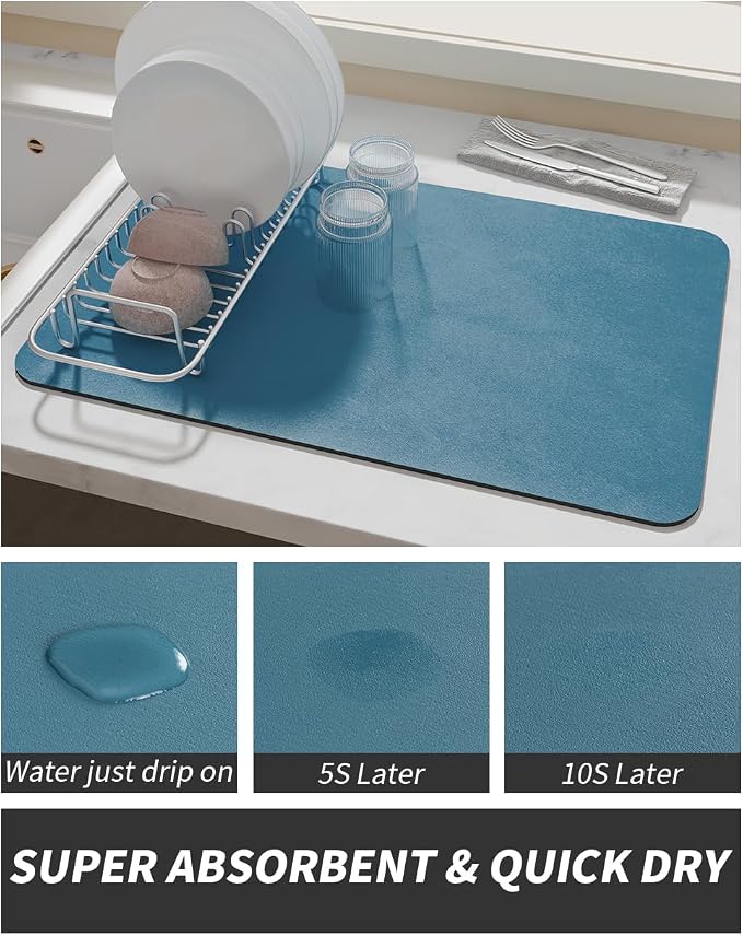 AMOAMI-Coffee Mat Hide Stain Rubber Backed Absorbent Dish Drying Mat for Kitchen Counter-Coffee Bar Accessories Fit Under Coffee Maker, Espresso Machine, Pot, Dish Rack - Image 3