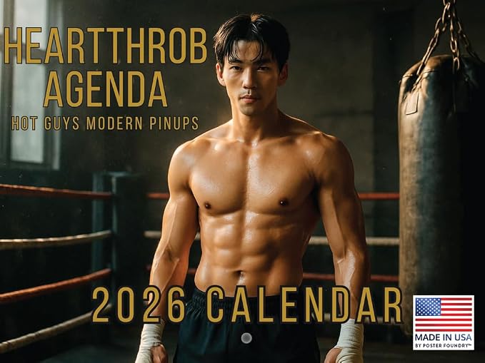 Heartthrob Asian Hot Guys Pinups Wall Calendar 2026 Monthly Calender 12 Month | American Made In The USA by PosterFoundry