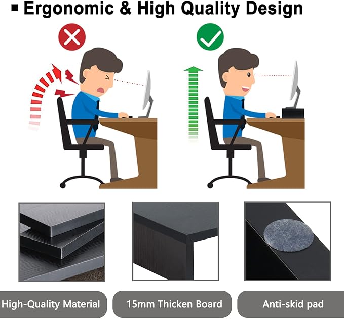 TEAMIX 2 Pack Monitor Stand Riser-20 inch, Black Desktop Stand for PC/TV/Laptop/Printer, Keyboard Shelf Organizer Wood Monitor Riser with Storage - Image 3