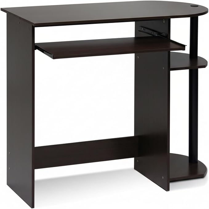 Furinno Simplistic Easy Assembly Computer Desk, With Keyboard Tray, Dark Brown/Black - Image 4