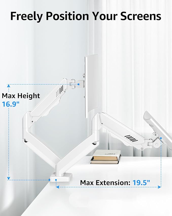 Dual Monitor Stand fits up to 32 inch, 4.4-19.8 lbs Computer Screens, Dual Monitor Desk Mount Height Adjustable, Monitor Arms for 2 Monitors, Home Office VESA Mounts, Freelift White - Image 5