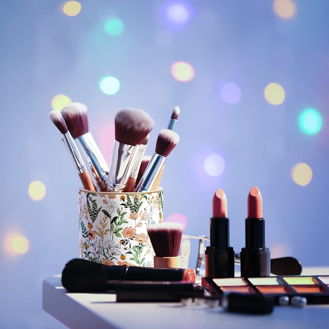 Large Capacity Colored Pen Holder for Desk, Ceramic Pencil Holder Pen Cup Marker Holder Makeup Brush Holders, Desk Accessories & Workspace Organizers for Home, Office, White Flower - Image 6
