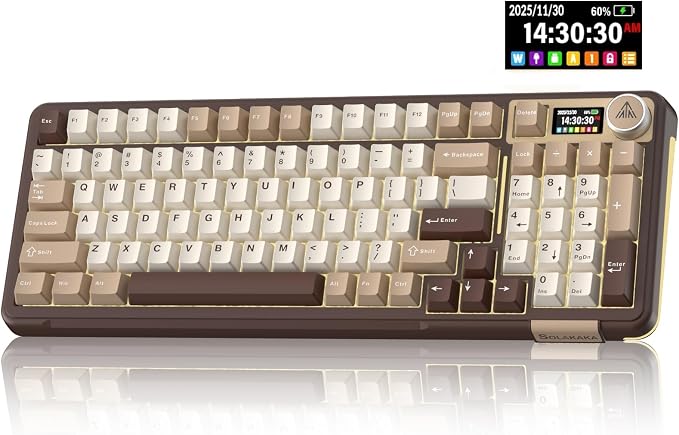 SOLAKAKA A99 Pro Mechanical Keyboard with LCD Screen & Metal Knob, Wireless Gaming Keyboard with BT5.0/2.4GHz/USB-C, Hot Swappable Creamy Keyboard, Gasket Structure, RGB Backlit, for Win/Mac by SOLAKAKA