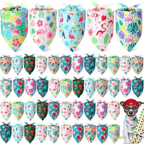 Weewooday 50 Pcs Hawaiian Dog Bandanas Bulk for Dogs Soft Bibs Adjustable Triangle Pet Bandana for Small Medium Large Costume(Hawaii Pattern, 25.6 x 17.7 x 17.7 Inch) by Weewooday
