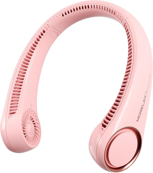 Morelax Neck Fan, USB Rechargeable Personal Fan, 3 Speeds Adjustable, Large air outlet Powerful Strong Wind, Adjustable, 360° Cooling, Super Quiet, No Blade Design, No Hair Twisting, Small (Pink) by Morelax