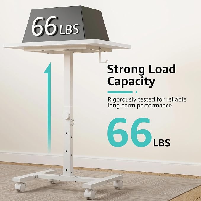 WINAZ Small Portable Rolling Desk Adjustable Height, 24 Inch Mobile Laptop Desk with Wheels for Dorm Room, C-Shaped Table for Sofa and Bed Side, Study Table for Students, White - Image 7