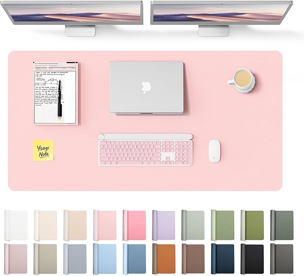 YSAGi Leather Desk Protector, Office Mat, Large Mouse Mat, Non-Slip PU Leather Blotter, Laptop Pad, Waterproof Writing Pad for Office and Home (Light Pink, 47.2" x 23.6") by YSAGi