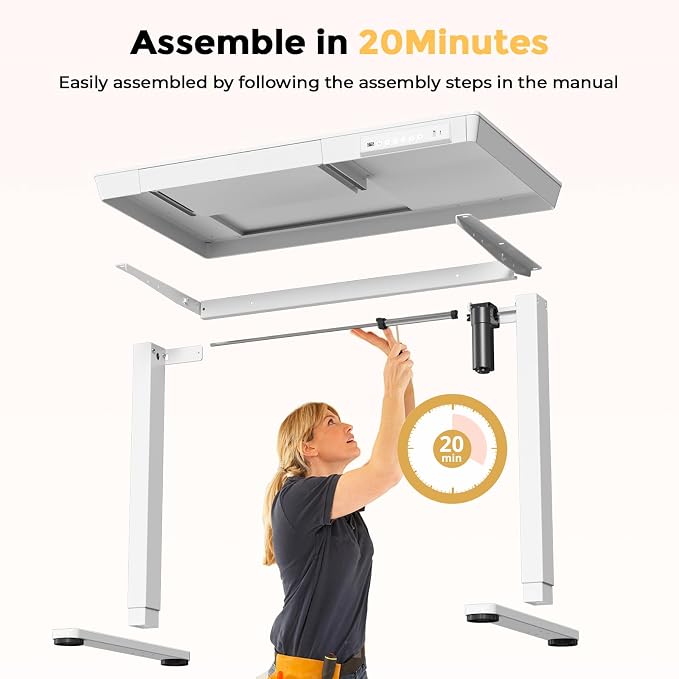 32" Electric Standing Desk with Drawer, Rolling Laptop Desk | Height Adjustable Quick Install One-Piece Tabletop with USB Charging Ports, Sit Stand Computer Desk for Small Space, White - Image 9