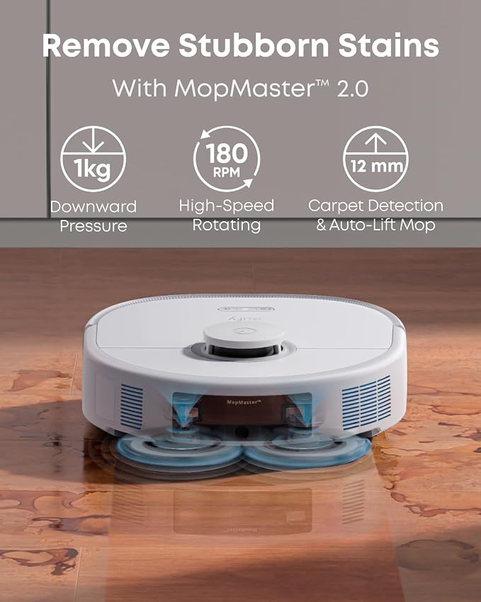 eufy X10 Pro Omni Robot Vacuum and Mop, Dual Mops, 12 mm Auto-Lift, White | 8,000 Pa Suction, Carpet Detection, AI Obstacle Avoidance, Auto Mop Washing & Drying, Self-Emptying Station - Image 3