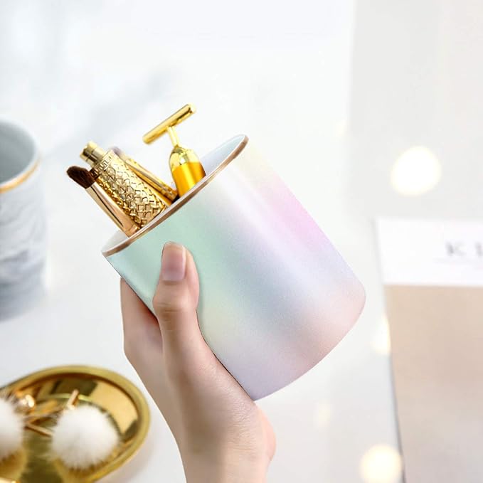 Cute Pen Holder for Desk, Pencil Cup Holder Desktop Stationery Makeup Brush Organizer Decor for Teen Girls Durable Ceramic Desk Organizer for Office, Classroom, Home, Colorful - Image 8