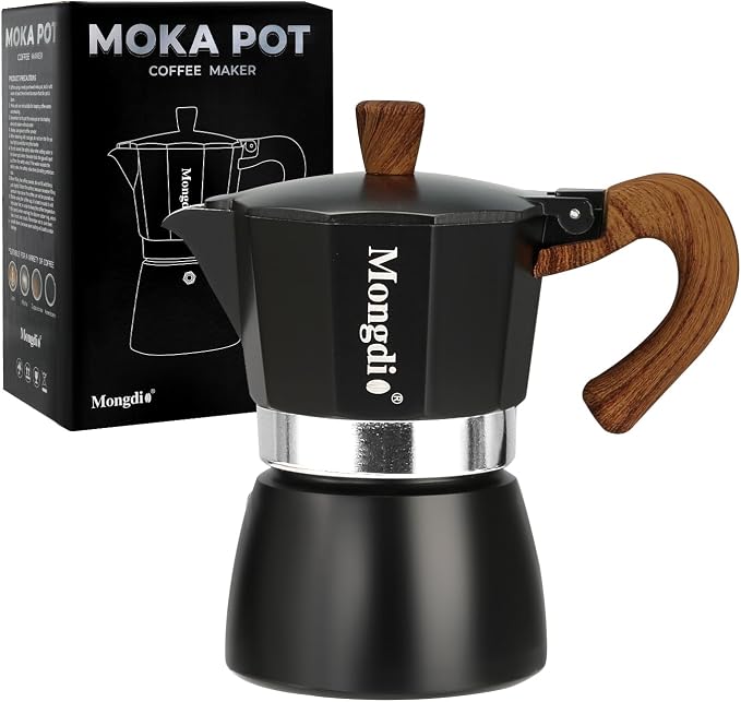 Mongdio Stovetop Espresso Maker Moka Pot, Cuban Coffee Maker Stove top coffee maker Moka Italian Espresso Greca Coffee Maker Brewer Percolator, 3 Espresso Cups, 5 oz - Black by Mongdio