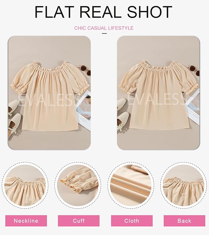 EVALESS Womens Tops Off The Shoulder Blouses for Women Dressy Casual Cute Puff Sleeve T Shirts Fashion 2026 - Image 6