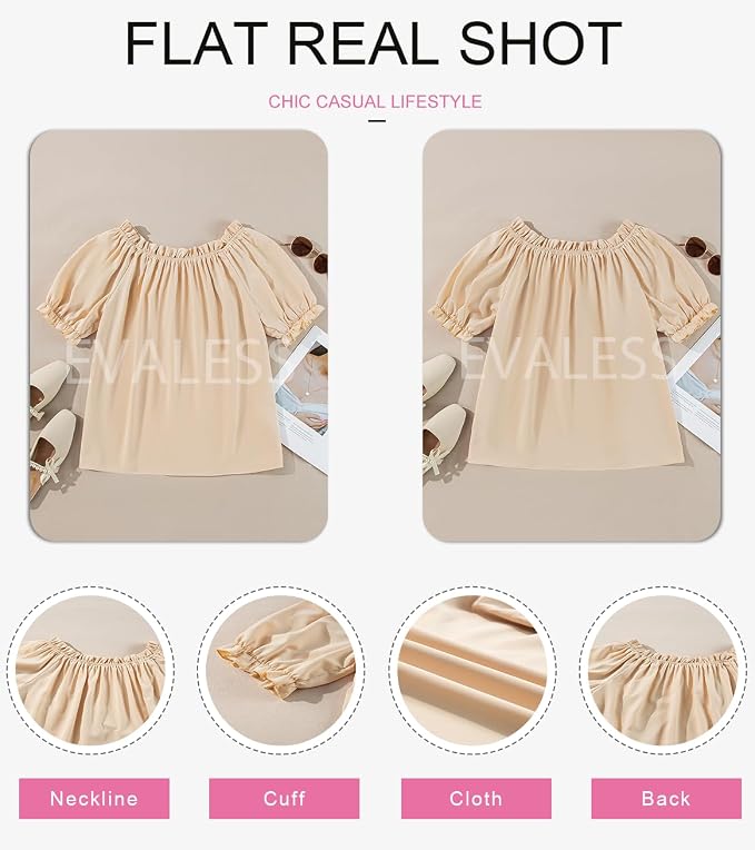 EVALESS Womens Tops Off The Shoulder Blouses for Women Dressy Casual Cute Puff Sleeve T Shirts Fashion 2026 - Image 6