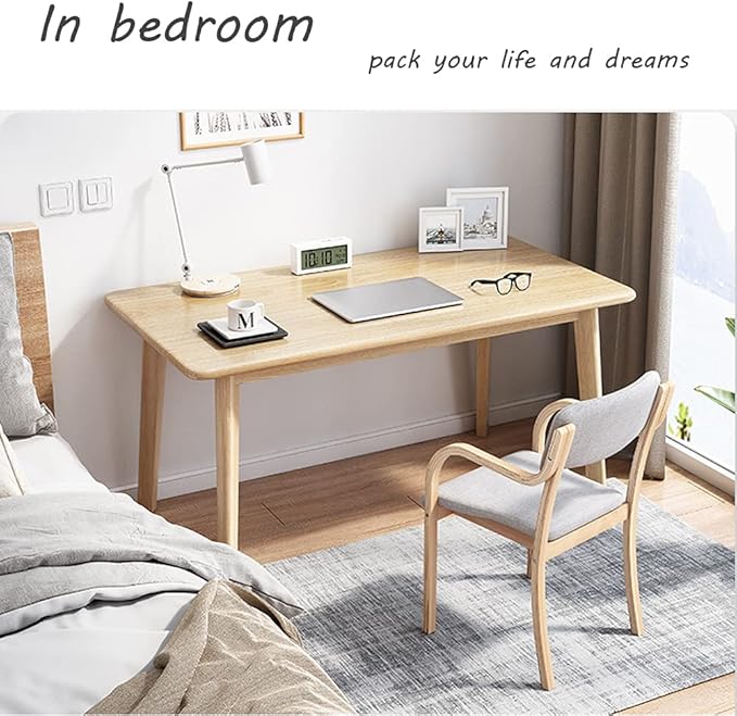 IOTXY Simple Wooden Writing Desk - Modern Minimalist Style PC Laptop Computer Workbench with Solid Wood Legs, 55" W Home Office Work Table for TV Stand Music Video Live Broadcast Workstation, Oak - Image 4