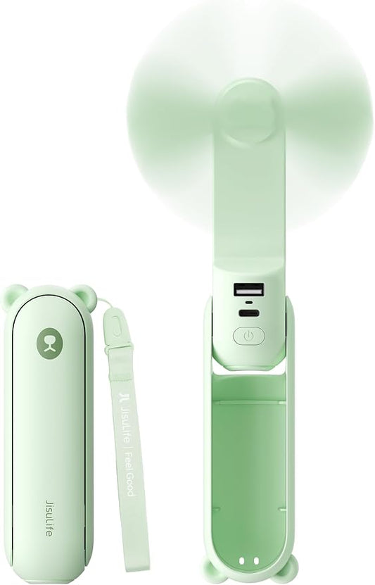 JISULIFE 3 IN 1 Handheld Mini Fan - Portable Fan & Power Bank & Flashlight, 19H Max Cooling, USB Rechargeable, Pocket-Sized for Travel, Cruise, Concerts, Makeup, 2026 Summer Gifts for Women(Green) by LivechillStaycool