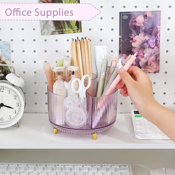 SKYDUE Rotating Pencil Pen Holder, Pen Organizer with 5 Slots - Aesthetic Desk Organizer and Accessories for School, Home, Office Supplies - Image 3