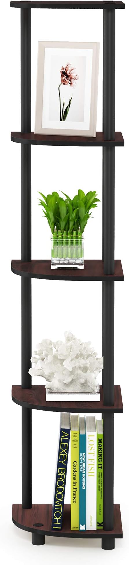 Furinno TURN-N-TUBE Corner Shelf, 5-Tier Corner Bookshelf, Open Storage Shelves, for Organization and Storage, Living Room, Home Office, Garage, Bedroom, Dark Cherry - Image 6