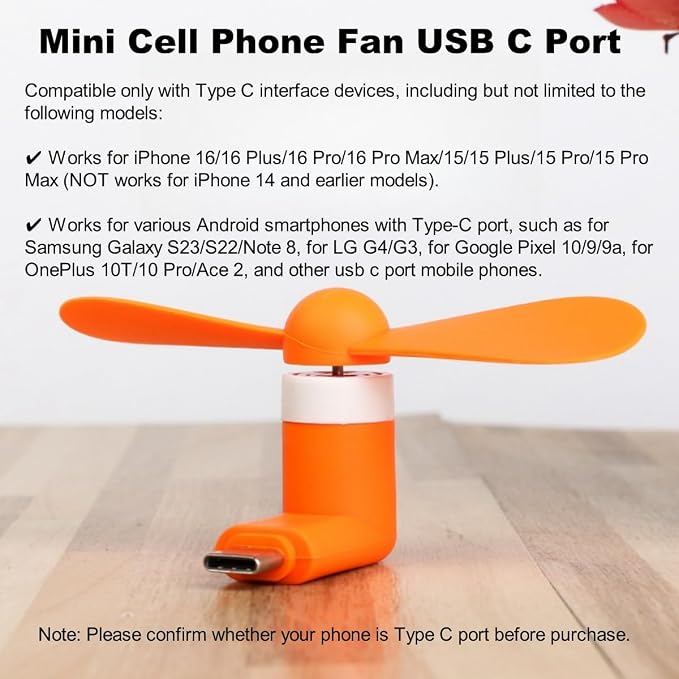 Phone Fan USB C, 4 Pack Mini Portable Cell Phone Fan for iPhone 16/15 and Android Cellphones with Type-C Port, Small Personal Travel Pocket Fans Summer Gadgets (Black) - Image 3