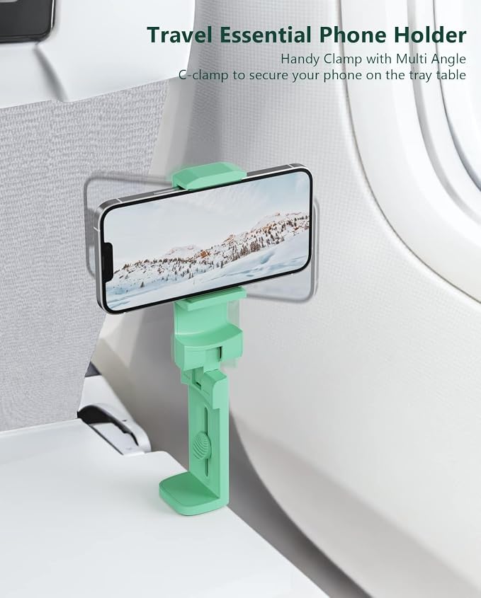 MiiKARE Travel Essentials Airplane Phone Holder, Universal Handsfree Phone Mount for Flying with 360 Degree Rotation, Travel Must Haves Phone Stand for Desk, Tray Table, Green - Image 3