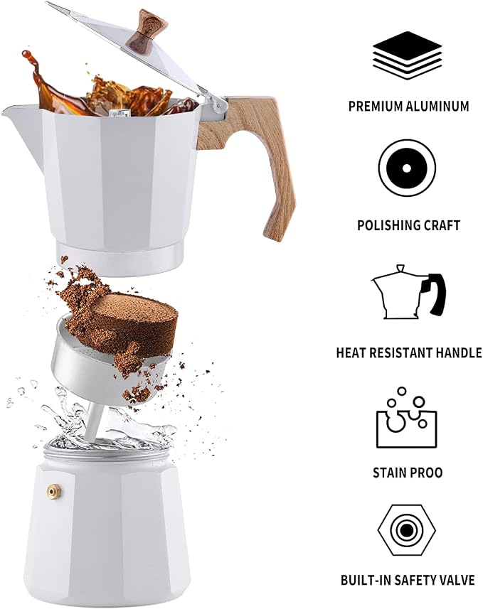 wedrink Stovetop Espresso Maker Aluminum Moka Pot 9 Espresso Cup-15.2OZ Cuban Coffee Maker Stove top Coffee Maker Moka Italian Espresso - Image 6