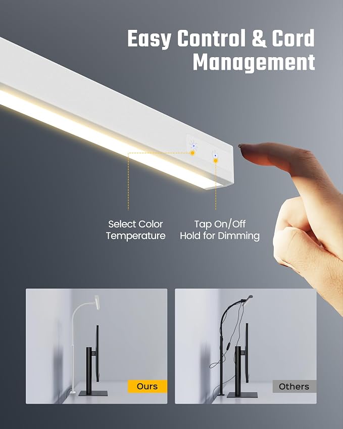 SUPERDANNY LED Desk Lamp for Home Office, Eye-Caring Desk Light with Adjustable Gooseneck, 12W Touch Control Dimmable Brightness, Architect Clamp Lamp with USB Adapter, White - Image 3