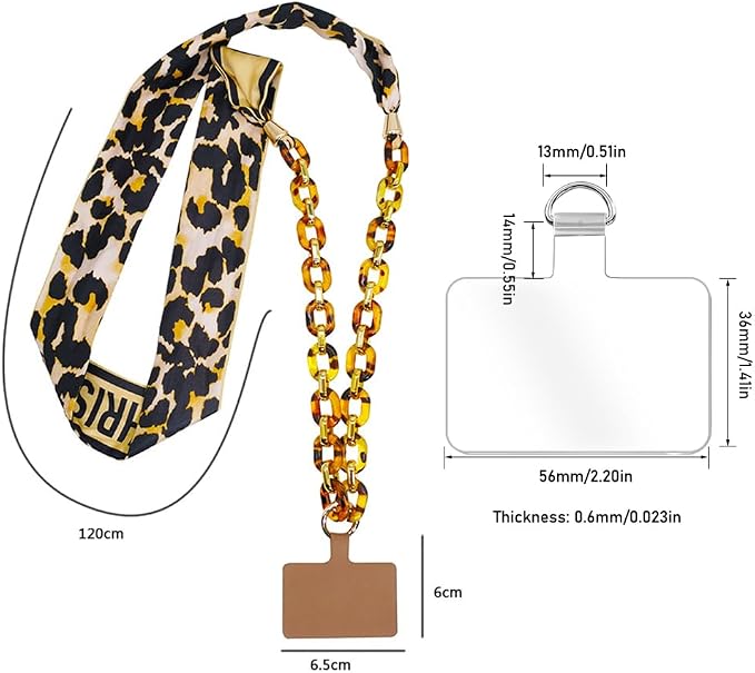 Phone Crossbody Chain Cell Phone Lanyard,Universal Leather+Metal Shouder Strap with Phone Tether Patches (S) - Image 3