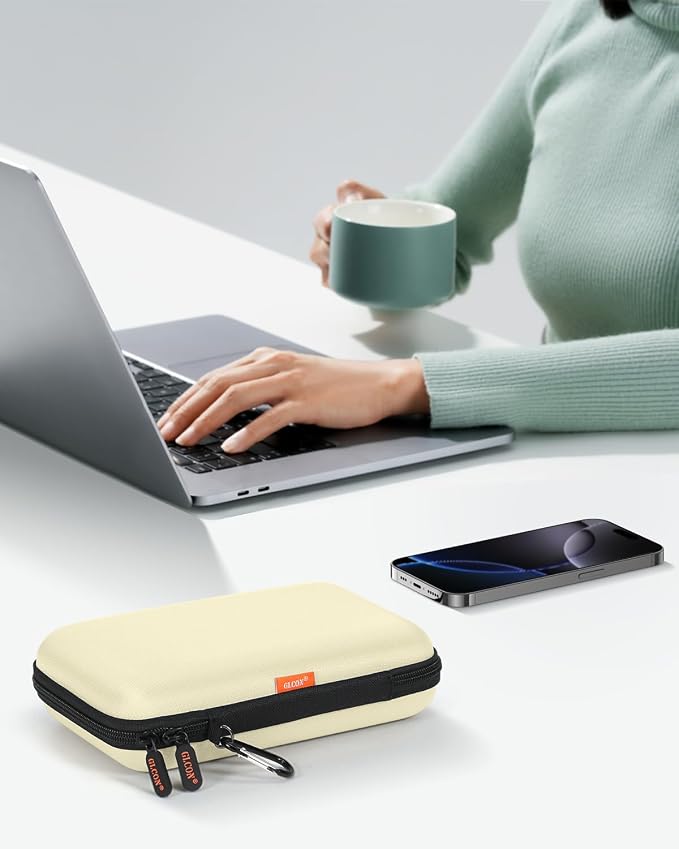 Clean-Beige Hard Shell Case for Electronic Accessories Organizer - Large Hard Carrying Case for Power Bank, External Hard Drive, Cell Phone, Charger, Cable - Portable Protection Travel Pouch Bag - Image 8