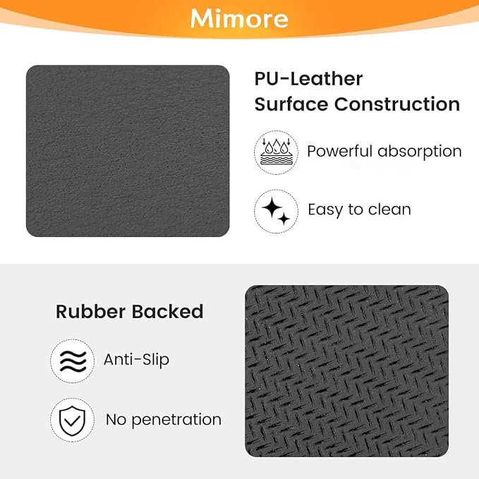 Mimore Coffee Mat - 12x19 Inch Grey Countertop Mat - Absorbent, Hides Stains, Rubber Backed - Dish Drying Mat Fits Under Coffee Maker or Espresso Machine - Image 2