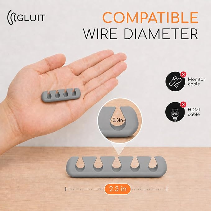 Cord Organizer for Desk, Nightstand Cable Holder, 5 Pack, Multislot, Grey | GLUIT Adhesive Charger Organizer, Cable Management for Desk Car Office Home College Dorm Room Cable Clips for Cords - Image 4