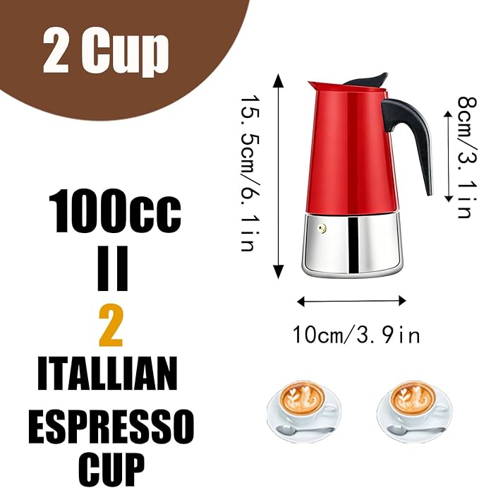 2 Cup Stovetop Espresso Maker Stainless Steel Moka Pot Stove Top Percolator Italian Coffee Makers Capable Mocha Greca Machine Cafe Classic Induction Cookers for Home and Camping 100ml 3.3oz - Image 3